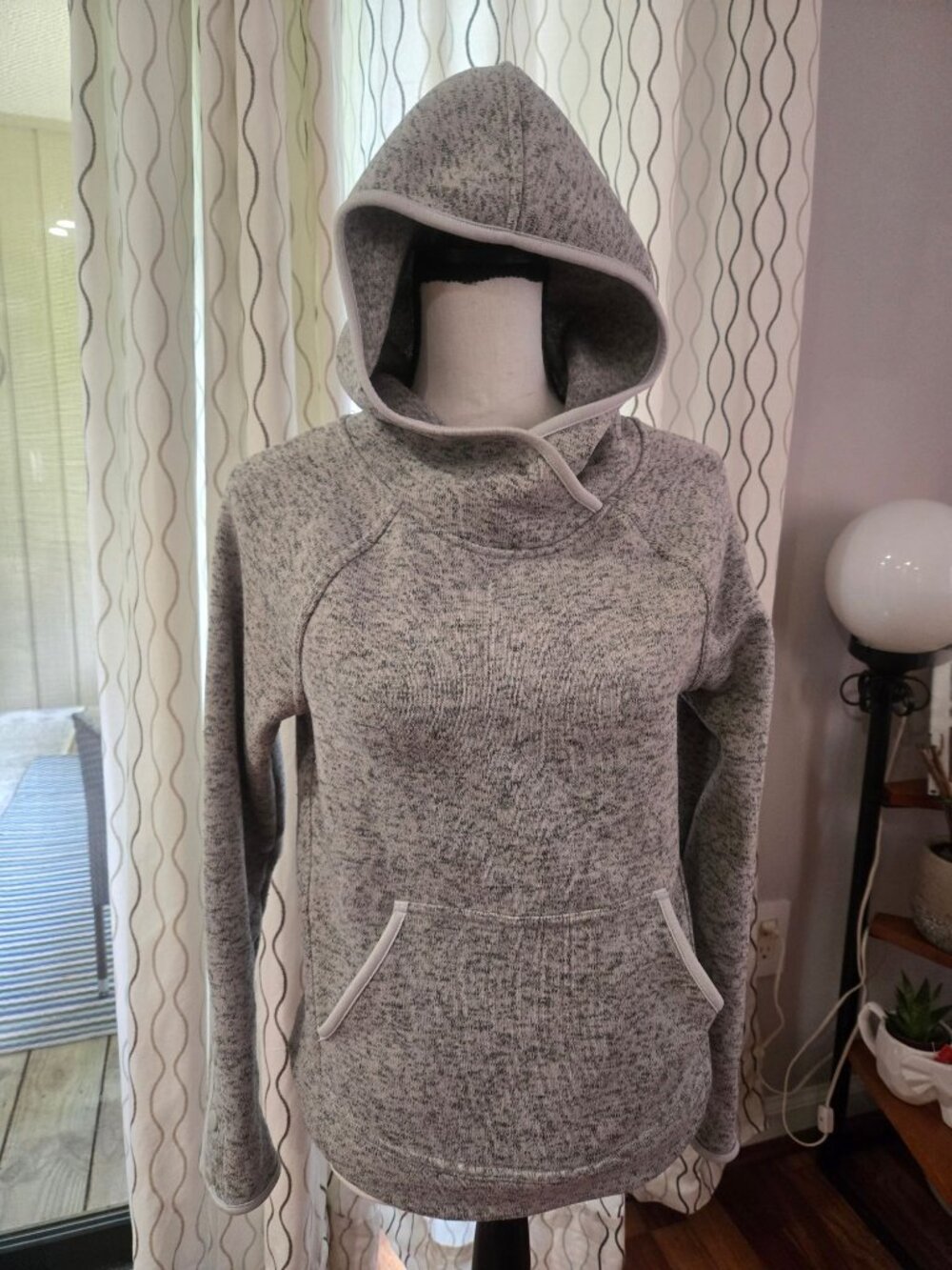 Champion Womens Gray Heather Knit Hoodie With Pockets & Snap Cuff Accents Size S